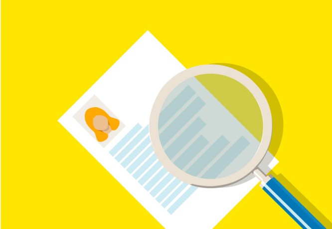 Magnifying glass over resume illustration